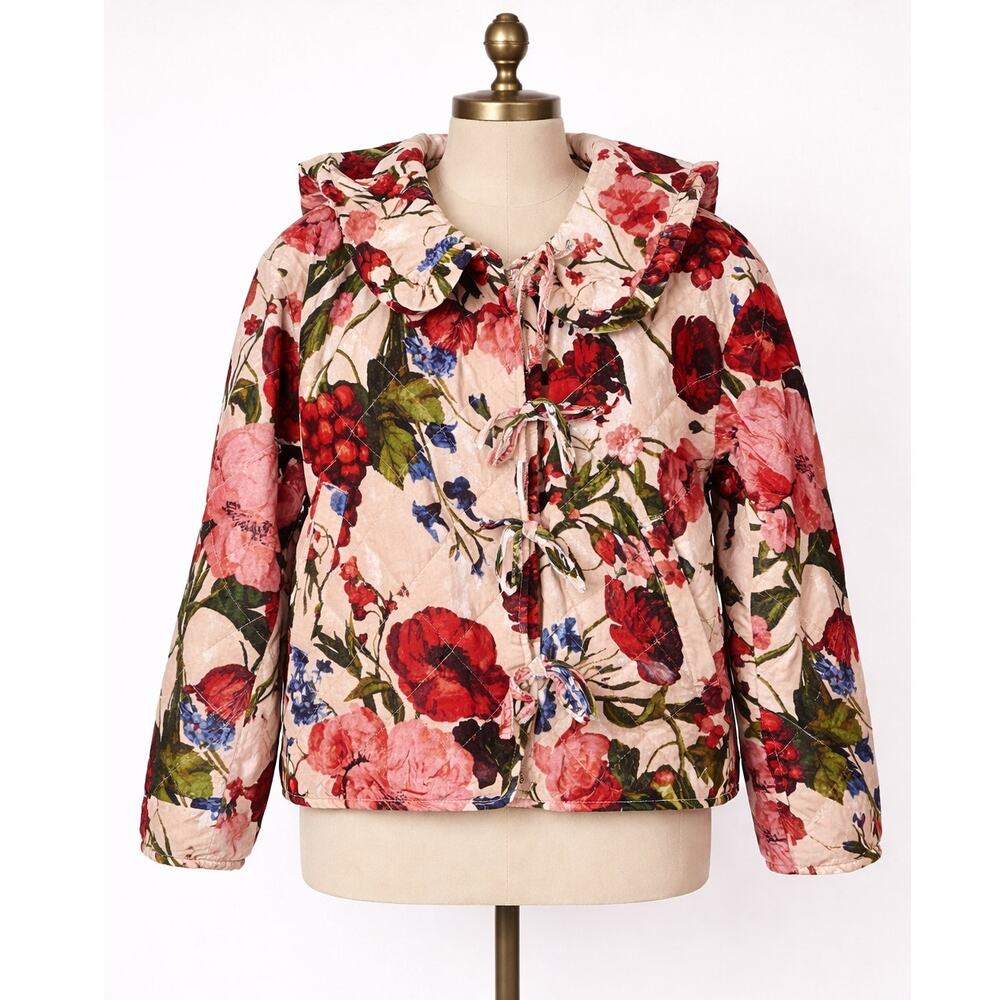 Anthropologie Maeve Hazel Velvet Quilted Jacket Floral SMALL